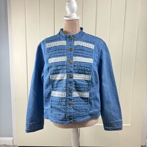 Christopher & Banks Light Blue Denim Jacket with Lace Panels